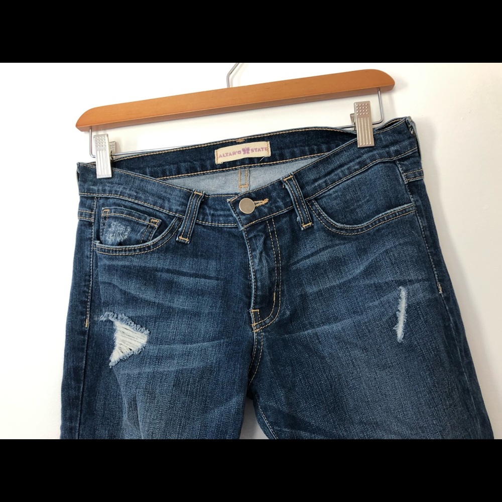 Mid Rise Dark Wash Distressed Jeans - Picture 4 of 6